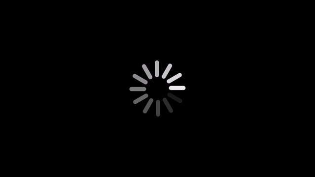 Circular loading bar icon with white segments arranged in a ring shape isolated on a black background for web and software interface design