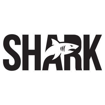 Shark typography logo design with a creative shark silhouette shape inside the letter a
