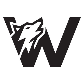Black letter w logo design featuring a stylized howling wolf head silhouette
