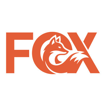 Orange fox text logo design with stylized animal icon integrated into the letter o