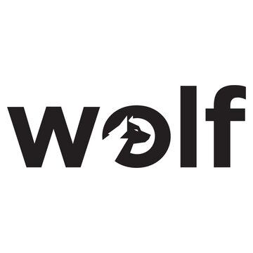 Minimalist wolf wordmark logo design with a creative animal icon inside the letter o