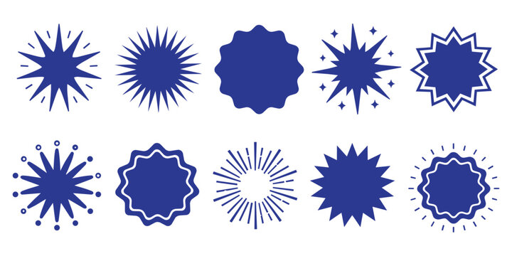 sunburst and starburst sticker shapes collection, Vibrant rounded zigzag badges, spiky circles and sunburst price tags, discount and sale labels, special offer promo tags and geometric seals