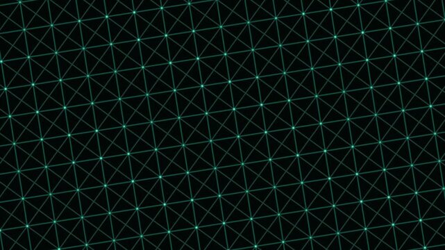 A glowing geometric grid with teal nodes connects across a dark background in a seamless looping pattern.