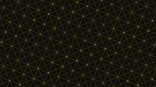 A glowing golden grid pattern loops seamlessly across a dark background with repeating triangular geometry.