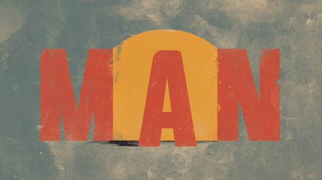 Vintage Poster Man Text Red Circle Retro Design Typography Sun Minimal Illustration Grunge Texture