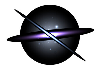 Illustration of a planet with a ring system in outer space with stars and a bright light  astronomical representation transparent background © AbstractZone