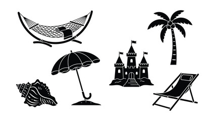 Vintage beach and castle illustration set © SHOFIQUL