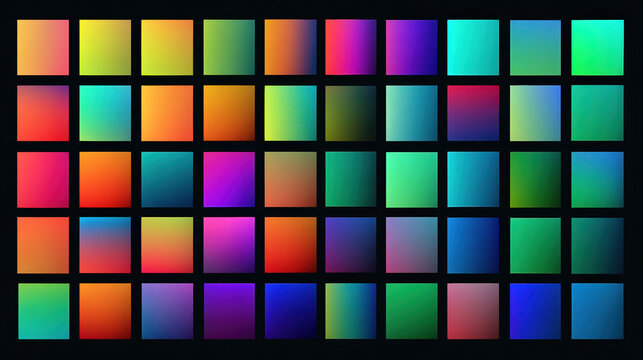 Colorful Squares Grid Neon Gradient Dark Background Abstract Pattern Design Palette Mosaic Vibrant Texture