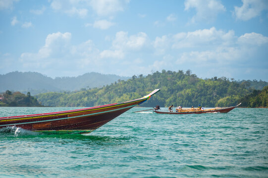 Traditional long-tail boats at Cheow Lan Lake