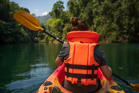Kayaking adventure on Cheow Lan Lake in Thailand