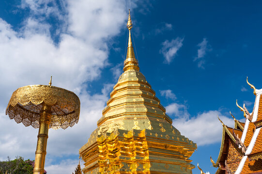 Golden temple at Wat Phra That Doi Suthep in Chiang Mai
