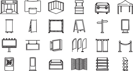 Set of trade show and exhibition display equipment line icons © Saidul