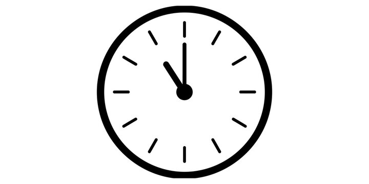 Traditional wall clock icon showing eleven o clock time position with simple black hands and numeric markers for schedule management and appointments.