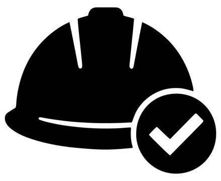 Hard hat protective construction helmet icon with approved checkmark construction protective approved