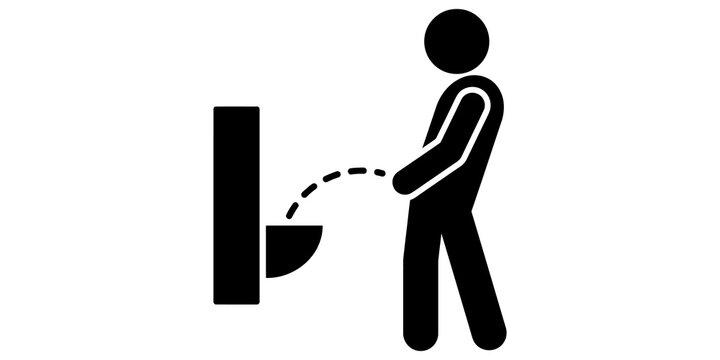 Public restroom male signage symbol vector graphic illustration showing man standing using urinal for facility navigation wayfinding signage design projects icon.