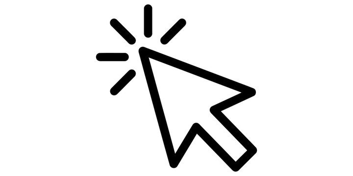 Click arrow vector black icon, transparent background. mouse pointer with rays. cursor sign for computer interface. web design element.