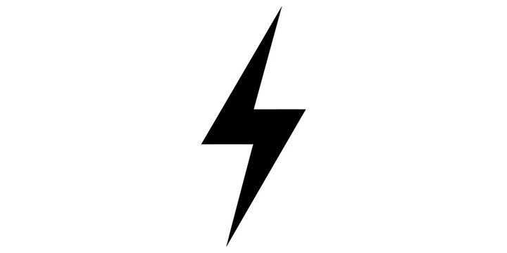 Lightning bolt vector black icon, transparent background. lightning strike simple sign. electricity symbol. power logo for energy.