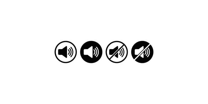 Speaker volume control icons set sound mute and audio status symbols for digital interface design media player buttons collection black vector graphics.