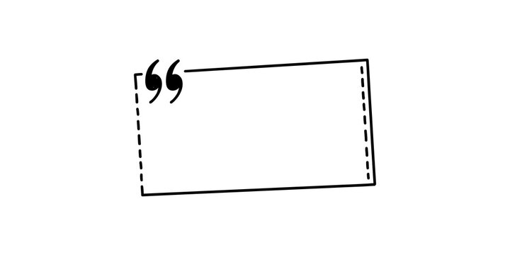 Empty rectangular speech bubble with quotation marks isolated on transparent background for testimonial review message box design and creative text placement.