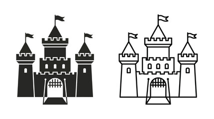 Castle Silhouette With Flags Black And White Line Art © RKGolamRabb2.0