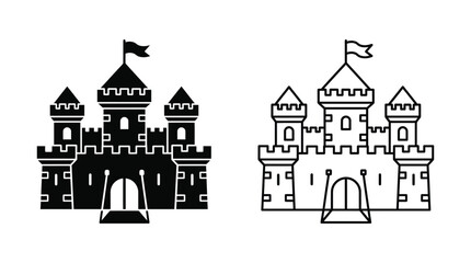 Castle Illustration Set Black And White Linear Design On White Background © RKGolamRabb2.0