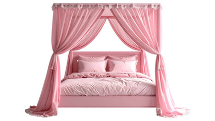 Pink canopy bed with elegant draped curtains and matching bedding curtains furniture interior romantic princess © Tahmina