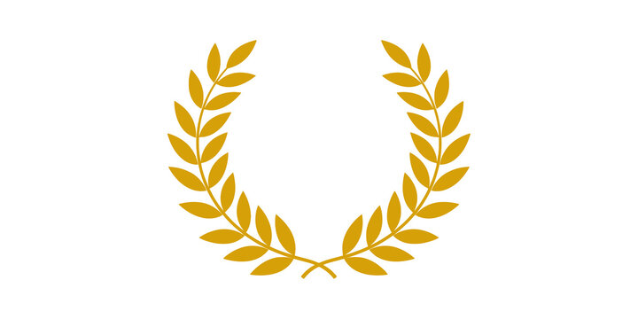 Gold laurel wreath branch icon isolated on transparent background.