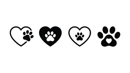 Black heart icons with paw prints vector set © NasimaAktar