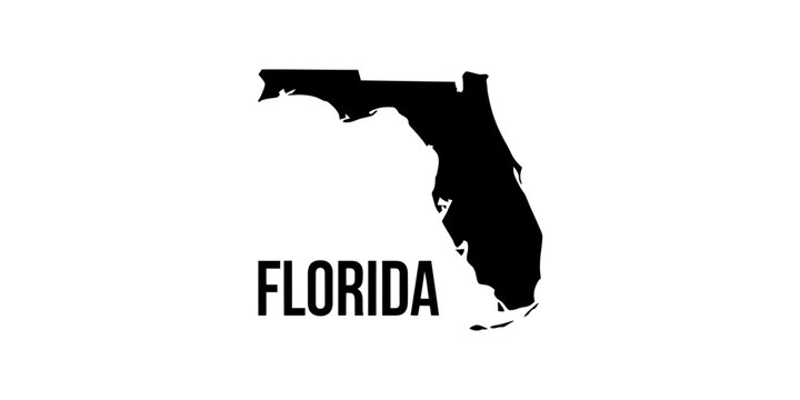 Black silhouette map shape of florida state with bold text label isolated on white background for travel tourism design and geography education Vector, illustration