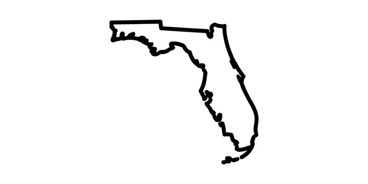 Black outline map of the state of florida showing the simple geographical borders of the region as a clean vector graphic for design projects Vector, illustration