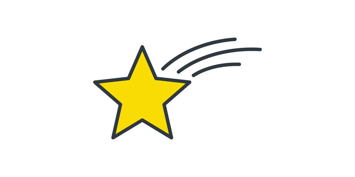 Five pointed yellow star with sweeping lines on transparent background.