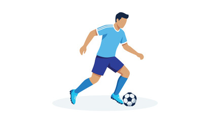 Obraz premium Soccer player dribbling a ball. Male athlete running with football in flat vector style.