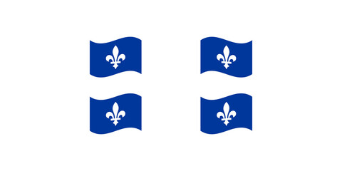 Set of four blue waving Quebec flags with white lily symbol. © Shan masih