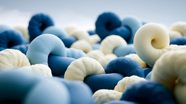Colorful Knitted Balls in Blue, White, and Light Blue