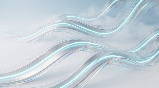 Abstract Flowing Glass Ribbons with Iridescent Light Effects