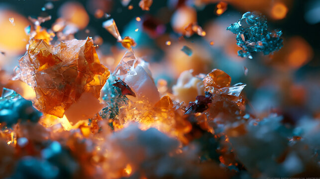 Abstract Colorful Crystal Particles Floating in Space