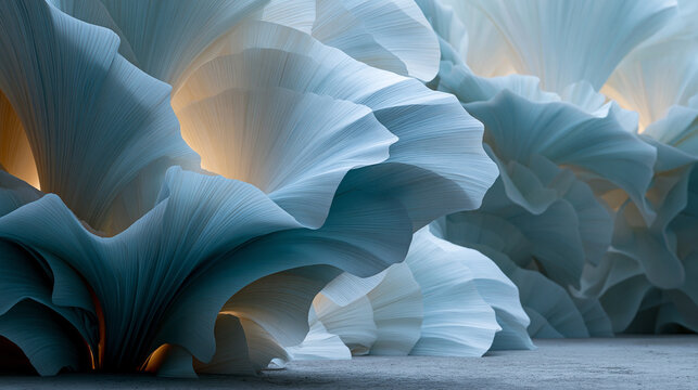 Abstract Blue Sculptural Forms with Warm Light