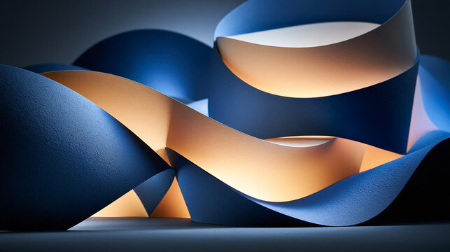 Abstract Blue and Gold Curved Paper Layers Design