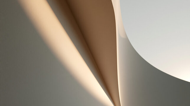 Abstract Curved Paper Shapes with Warm Light and Shadow