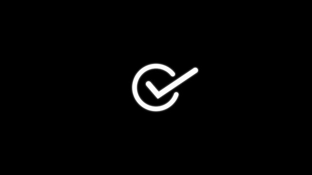 White checkmark inside a circle isolated on a black background for task completion and success confirmation in digital user interface
