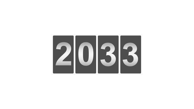 2033 Rolling Number Flip Counter Animation, New Year Countdown Transition, Mechanical Number Display, Digital Calendar Change, black-and-white slot machine for New Year's Eve intros, 4K Quality video