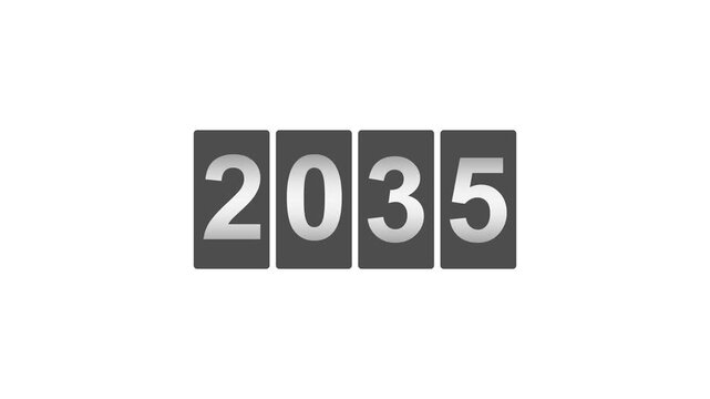 2035 Rolling Number Flip Counter Animation, New Year Countdown Transition, Mechanical Number Display, Digital Calendar Change, black-and-white slot machine for New Year's Eve intros, 4K Quality video