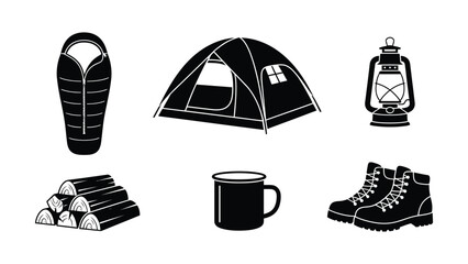Camping gear set with lantern and boots © SHOFIQUL