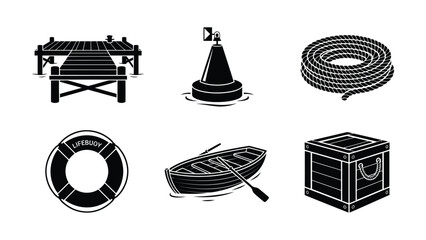 Black and white life buoy and boating icons © SHOFIQUL