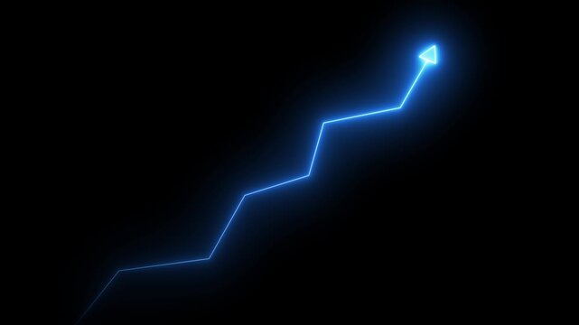 neon business graph growth concept animation. Business growth concept on graph chart showing growth of marketing sales profit up to future target.4K quality neon line graph motion..