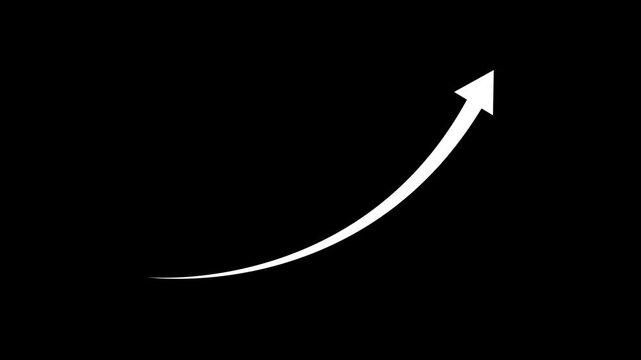 white arrow rising transparent channel. Abstract arrow growth chart of economy icon green color animated down to up arrow animation direction animation. on black background.4k quality animation video.