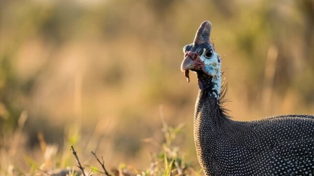 guinea fowl close up at morning light in african savanna kenya video