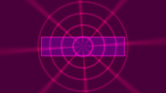 This seamless looping animation displays a geometric mandala pattern with concentric circles and radiating lines against a purple background.