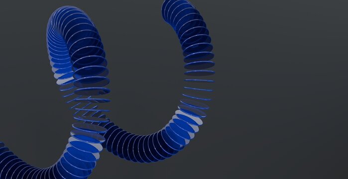 Abstract Blue Glass Spiral Tube 3D Render on Dark Background Modern Design