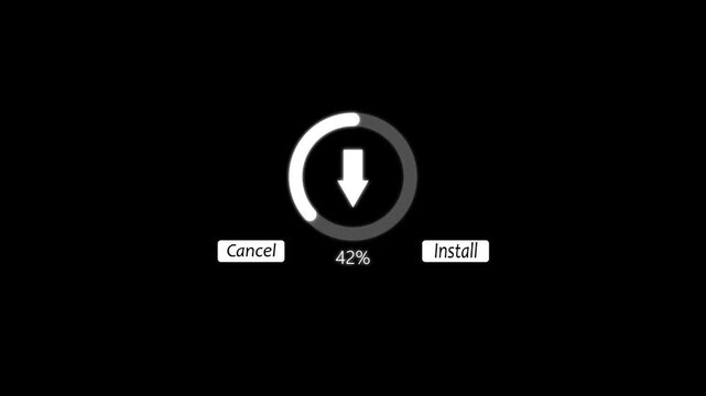 Circular download progress indicator with a downward arrow and nineteen percent completion status displayed on a solid black background interface